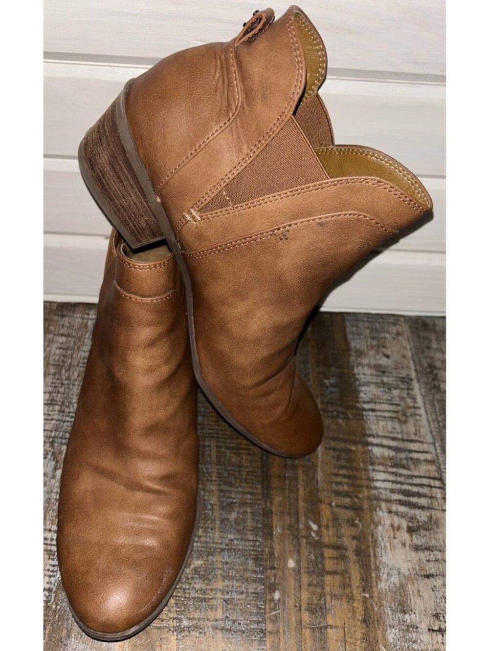 Sam Edelman Sz US 7 Honey Brown Chelsea Booties Slip On Vegan Leather Ankle